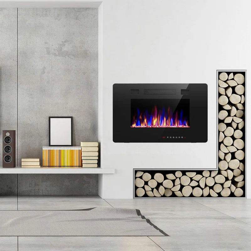 Braegger Recessed & Wall Mounted Electric Fireplace, Remote Control W/ Timer, Adjustable Flame Color & Speed