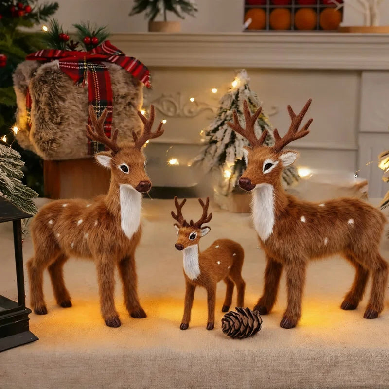 3 Pack Christmas Reindeer Figurines - Plastic Reindeer Sculpture for Winter Village, Mantle & Tabletop Decor, Xmas Centerpiece, Holiday Home Decorations, Housewarming Gift Set
