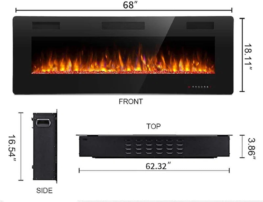 Braegger Recessed & Wall Mounted Electric Fireplace, Remote Control W/ Timer, Adjustable Flame Color & Speed