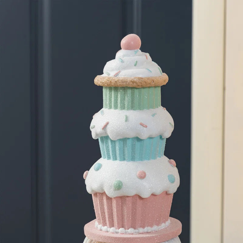 28"H Lighted Macaron Pink and Blue Resin Christmas Cupcake Nutcracker Porch Decor W/Timer