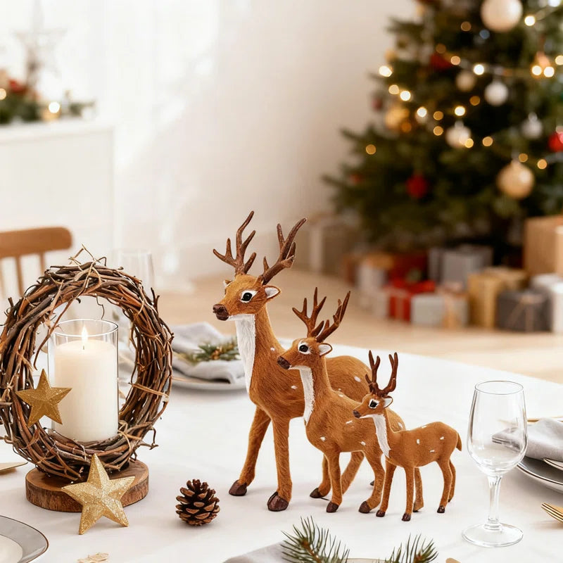 3 Pack Christmas Reindeer Figurines - Plastic Reindeer Sculpture for Winter Village, Mantle & Tabletop Decor, Xmas Centerpiece, Holiday Home Decorations, Housewarming Gift Set