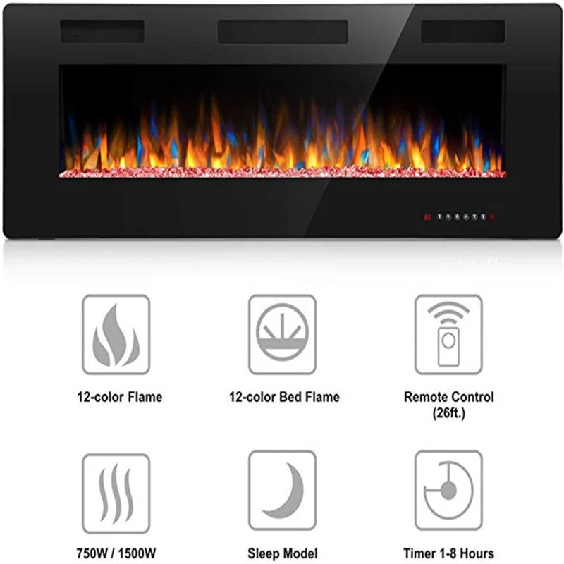 Braegger Recessed & Wall Mounted Electric Fireplace, Remote Control W/ Timer, Adjustable Flame Color & Speed