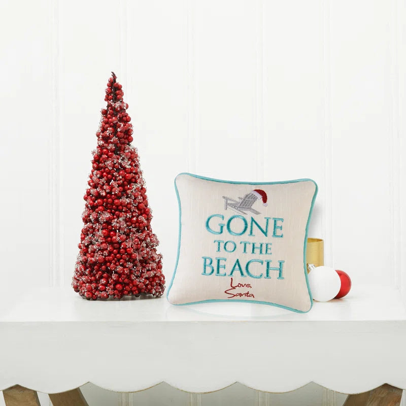 Gone to the Beach Embroidered Christmas Holiday Throw Pillow