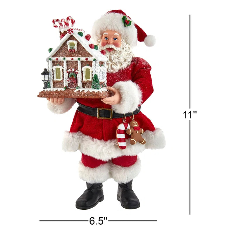Santa with Light-Up Gingerbread House