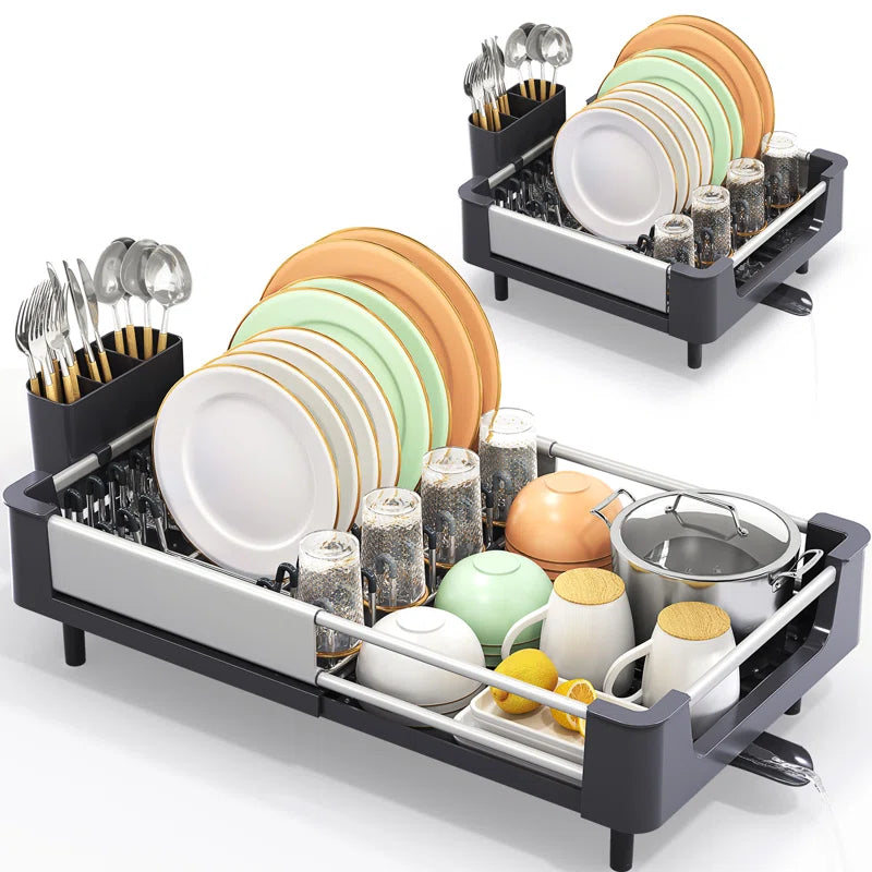 Adjustable Stainless Steel Kitchen Dish Rack, Extendable Dish Drying Rack,Plate Rack, Extra Large Capacity Dish Drainer