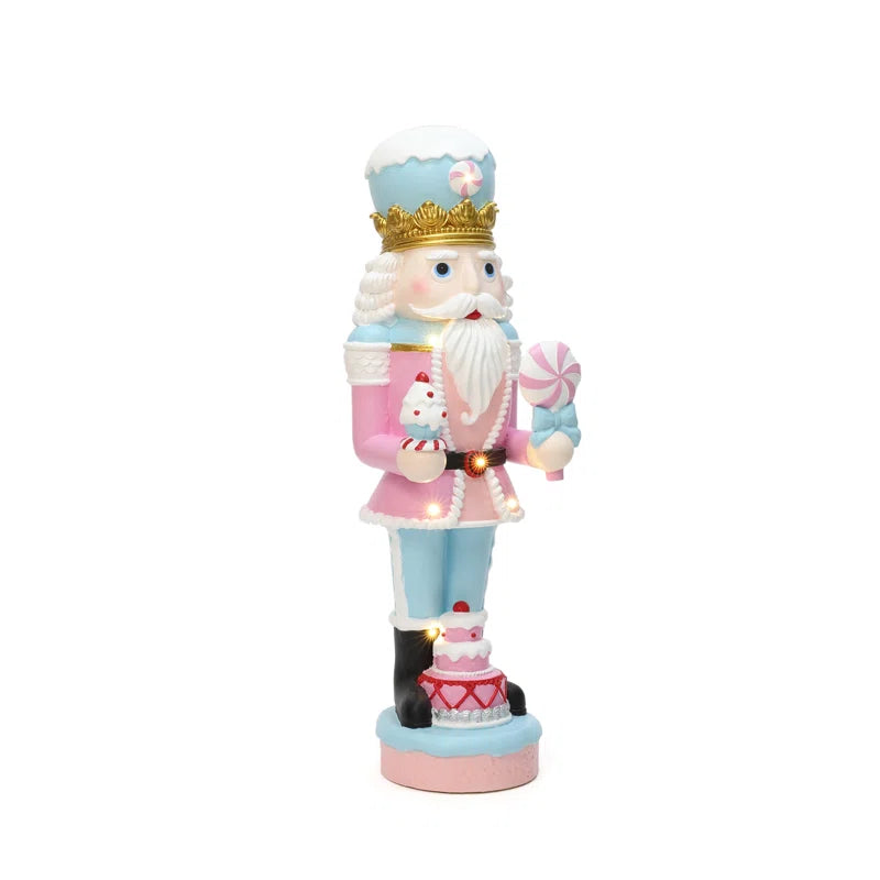 Lighted Nutcracker Pink Soldier with Cake, Battery Operated Holiday Decoration