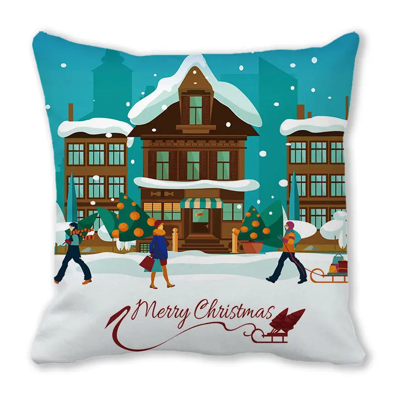 Red Christmas Car Delivering Gifts Digital Printing Short Plush Pillow Covers for Car Sofa Office Cushion Cover Home Goods