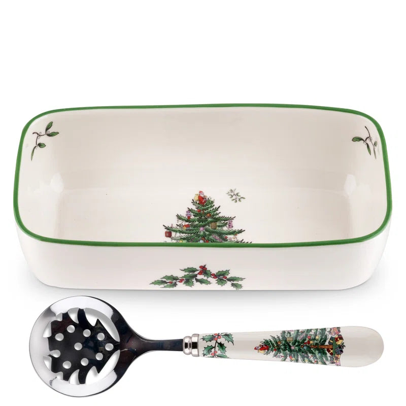 Christmas Tree Cranberry Srvr W-Slotted Spoon