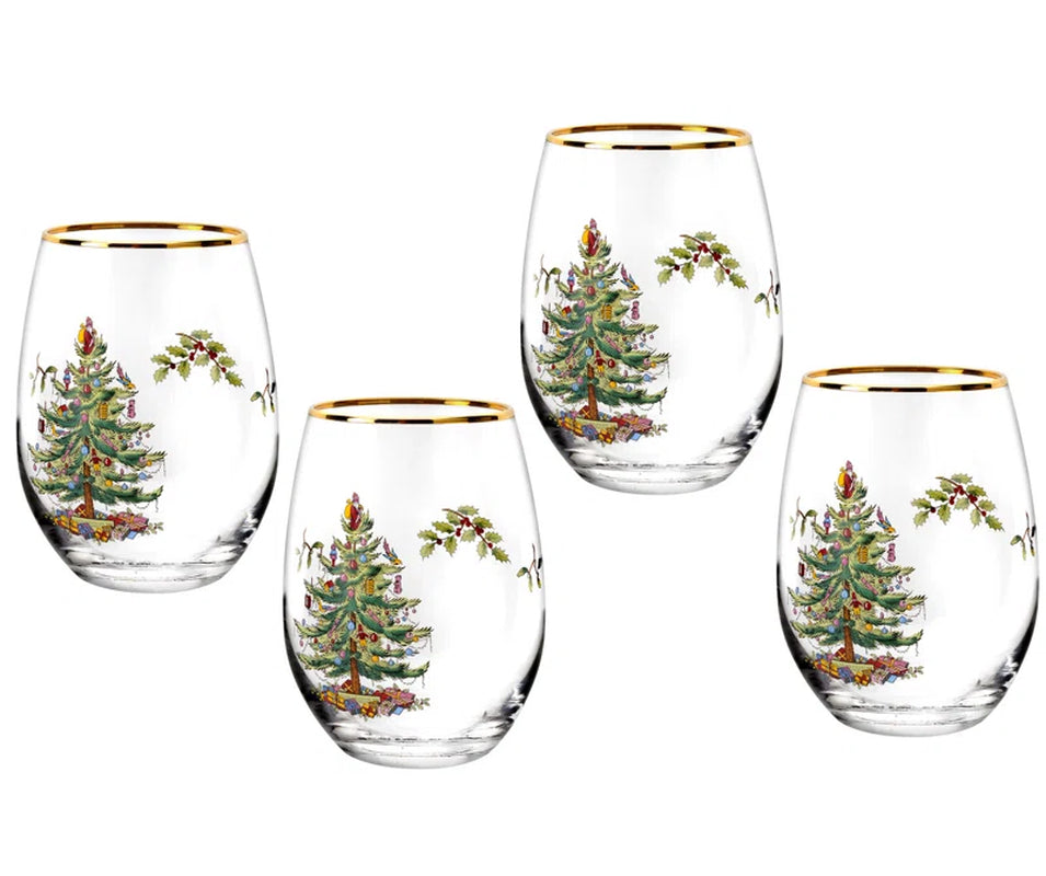 Christmas Tree Stemless Wine Glasses 19Oz