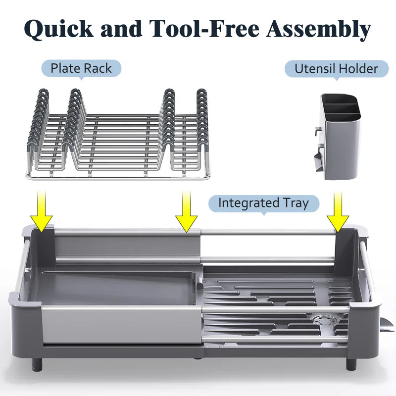 Adjustable Stainless Steel Kitchen Dish Rack, Extendable Dish Drying Rack,Plate Rack, Extra Large Capacity Dish Drainer