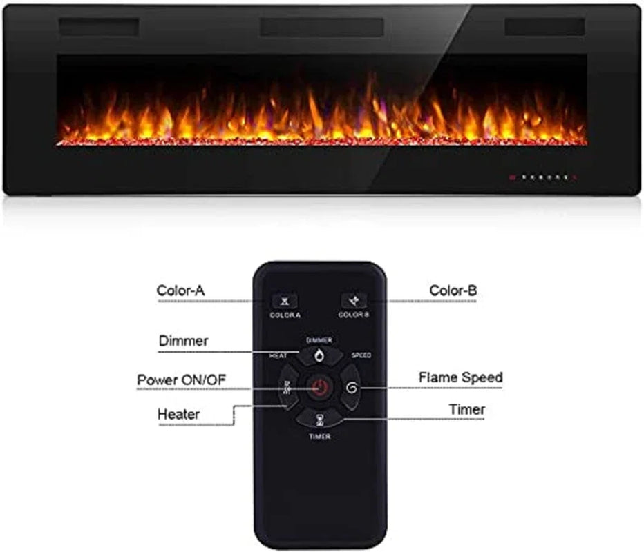 Braegger Recessed & Wall Mounted Electric Fireplace, Remote Control W/ Timer, Adjustable Flame Color & Speed