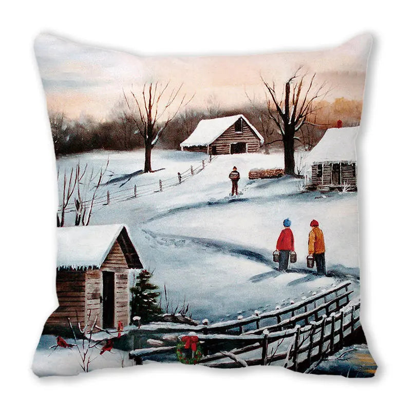 Red Christmas Car Delivering Gifts Digital Printing Short Plush Pillow Covers for Car Sofa Office Cushion Cover Home Goods
