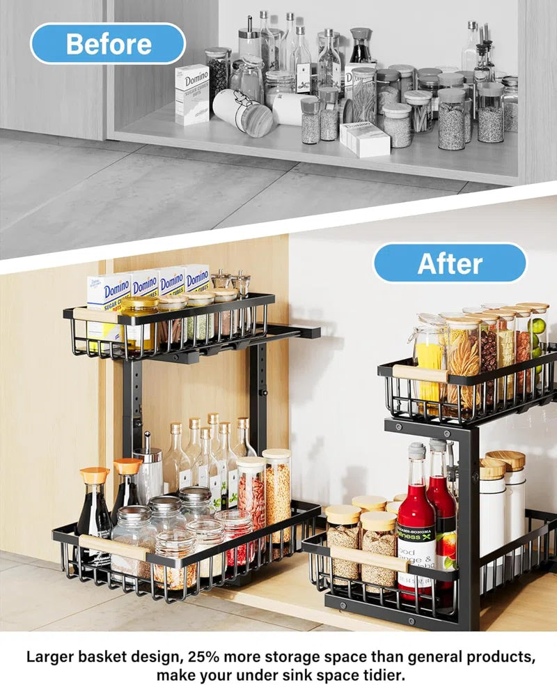 Under Sink Organizer, 2 Tier under Sink Organizers and Storage Sliding 2 Tier Rack Metal Organization under Counter Kitchen Bathroom