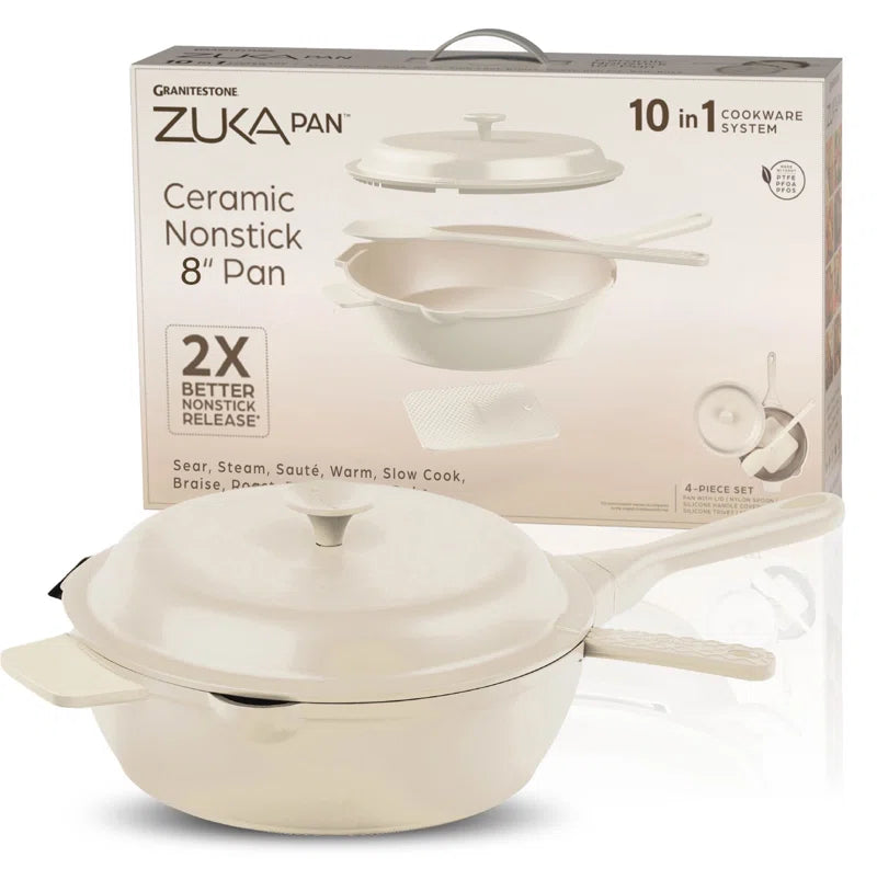 Zuka Everyday 8In Nonstick Multifunctional Pan with Lid and Nylon Spoon