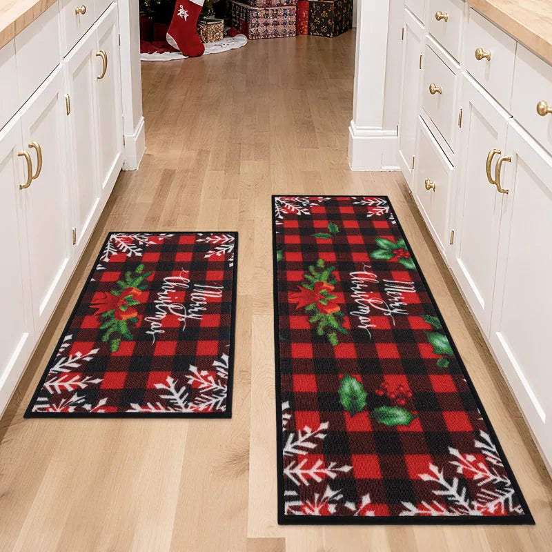 Christmas Kitchen Rugs Set of 2 Xmas Kitchen Mats for Winter Floor Decor or Kitchen Farmhouse
