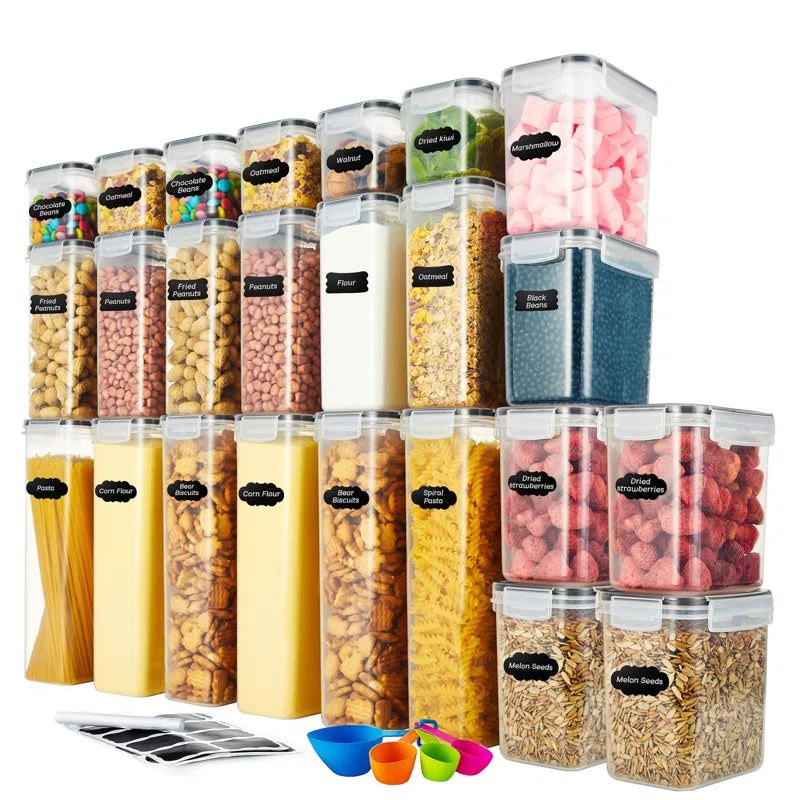 Daleah Stackable Airtight Sealed Food Storage Containers -24 Pieces, Kitchen Organization Set, Free of Bisphenol A, Used for Storage Rooms and Grain Storage