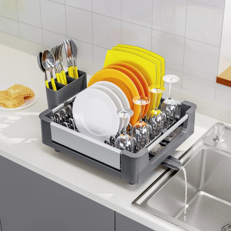 Adjustable Stainless Steel Kitchen Dish Rack, Extendable Dish Drying Rack,Plate Rack, Extra Large Capacity Dish Drainer