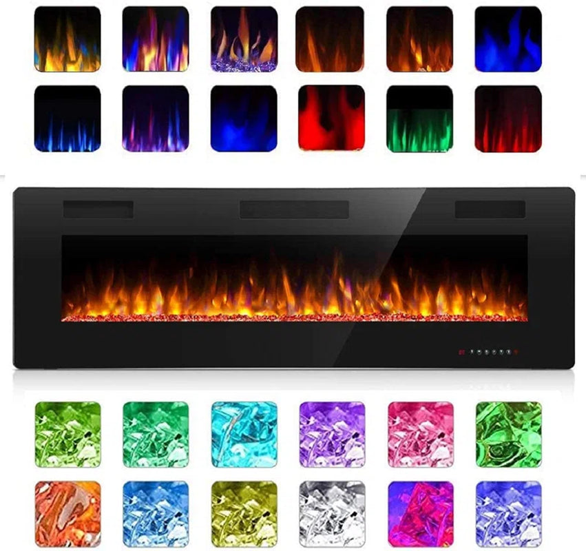 Braegger Recessed & Wall Mounted Electric Fireplace, Remote Control W/ Timer, Adjustable Flame Color & Speed